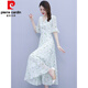 皮尔卡丹（pierre cardin）夏天雪纺碎花连衣裙女2025新款时尚高端长款气质高级感妈妈长裙子 967黄色碎花 3XL 135-145斤