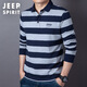 JEEP SPIRIT Jeep spring and autumn new loose business striped cotton long-sleeved T-shirt men's Polo shirt tops T-shirt men's military green L