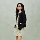 OCHIRLY 100% wool small fragrance style knitted jacket cardigan top contrasting color for women 2025 summer new style black M