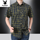 Playboy (Playboy) Sommer mittleren Alters und älteren Kurzärärmelen-Hemds Pure Cotton Lose Lose großer Daddys Plaid-Doppel-Taschenarbeit Top Tief Khaki 5009 5xl
