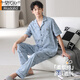 Modal pajamas men's summer pure cotton 2025 new middle-aged short-sleeved trousers loose large size simple home clothing set NSN-9856 gray and blue pockets covered with pattern Cardigan L