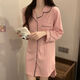 COLORFUL GEMS bean paste color pajamas for women new long-sleeved nightgown home clothes spring, summer and autumn boyfriend style 681# bean paste color shirt skirt 180 XL (110-125Jin[Jin equals 0.5 kg])