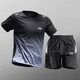 
JEEP SPIRIT Jeep Ice Silk Set Men's 2025 Summer New Short Sleeve T-Shirt Men's Running Fitness Basketball Quick Dry Sportswear 9901 Black and Gray Set XL
