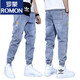 
ROMON light blue nine-point stretch casual tying jeans men's loose slim summer thin Harren tool pants blue 901 XL (120-140Jin [Jin equals 0.5 kg])