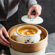 Household ceramic stew pot with lid, water-proof stew pot, crock pot, hotel restaurant special light luxury steaming pot soup bowl, plum blossom glaze medium flower paper 1 liter-Pangdundun