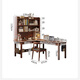 Huixun solid wood corner desk bookshelf bookcase integrated table small apartment home L-shaped computer table double corner study table walnut color #desk 140cm*60cm*75cm auxiliary seat length 120cm