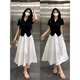 
Han Qiumeng light-mature salt-style outfit set for women's summer large-size waist-retracting top with skirt French fashion two-piece set 9926 black top M