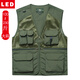 
LED vest men's photography fishing vest mesh multi-pocket workhorse clamp outdoor quick-drying vest men's breathable Khaki XL recommended 104-155Jin [Jin equals 0.5 kg]