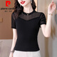 Pierre Cardin Mesh Shirt pour femmes T-shirt à manches courtes pour les femmes 2025 Nouveau été noir noir L Shirt Shirt Slim Lace Top Black A1585 [Court-manche] 4xl