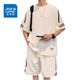 Jüdischer Sportanzug Herren Sommer dünne lose trendige Eisseide Kurzärärmelte T-Shirt Herren Shorts lässig zweiköpfige Herrenkleidung FKS653 Schwarzer Anzug XL etwa 130-150 Jin [Jin Equals Equals Equals Carnes] kann getragen werden