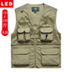 
LED vest men's photography fishing vest mesh multi-pocket workhorse clamp outdoor quick-drying vest men's breathable Khaki XL recommended 104-155Jin [Jin equals 0.5 kg]