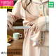 莫代尔秋冬款加厚三层空气夹棉睡衣女产后大码月子服纯棉哺乳喂奶衣 MS-6627黄色小爱心薄款套装 有胸 3XL