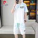 
Pier Cardin 2025 summer new short-sleeved suit men's teenagers versatile shorts casual sports two-piece set gradient color men's clothing 6187 blue M
