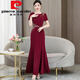 Pierre Cardin high-end Xi mother-in-law cheongsam wedding banquet dress acetate young mom wedding dress fishtail red this year's popular light luxury brand XL recommended 105-115 Jin Jin equals 0.5 kg