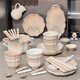 Unterglasurfarbene Schalen, neuer Stil von Haushaltskeramikplatten, Schalen und Essstäbchen Kombination Hauswarming Geschenkgeschirr Schalen und Plattenset goldbemalte 4-6 Personen Food-Geschenkbox 1355 0 Köpfe