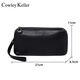Cowley Keller Herrenkupplungsbeutel Echtes Leder Brieftasche Herrenkopfschicht Cowide Tragbarer Aufbewahrungstasche Weiche Ledertasche Pendeln tragbare Handybeutel Schwarz 21*4.5*11 cm