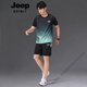 JEEP SPIRIT吉普JEEP运动冰丝T恤男士速干短袖跑步套装夏季球衣篮球羽毛球服 jp-9901黑灰套装 M