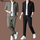 阿玛尼（Emporio Armani）高端男士运动服套装春秋季休闲夹克外套男装两件套 GA-3229驼色 XL 175[建议140-160斤]