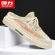 Huili Herrenschuhe Sommer 2025 neue atmungsaktive Netzschuhe für Männer faule Männer lässige Halbschuhe ohne Absatz Sandalen Reigrau Orange [F692L] 42