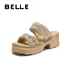 Belle Fashion Rhingestone Face Casual Slippers for Women 2025 Été Nouvelle pantoufles extérieures épaisses D7Z1DBT5 Couleur d'abricot 39 (245 mm)