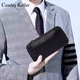 Cowley Keller Herrenkupplungsbeutel Echtes Leder Brieftasche Herrenkopfschicht Cowide Tragbarer Aufbewahrungstasche Weiche Ledertasche Pendeln tragbare Handybeutel Schwarz 21*4.5*11 cm