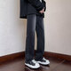 美式复古高街嘻哈春夏季渐变黑灰牛仔裤男宽松直筒阔腿潮长裤子男 XBNDMNZ-757黑色 S