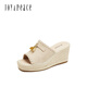Joy/peace 2025 summer new retro fashionable sheep leather wedge flip flops sandals for women 25051BT5 [pre-sale] apricot color 37