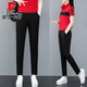 Pierre Cardin Light Luxury High Grain Algody Pantalteras casuales para mujeres en verano Nuevo estilo suelto Casco de cinturón alto de cintura alta Color sólido Versátil Versátil 693 Pantalones negros recortados (estilo de verano) M 80-100Jin [Jin equivale a 0.5 kg]