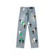Crome Heart New Croce Ch High Ordre Black Blanc Cross droits Old Heavy Industry Washing Jeans Pantalons Identique aux hommes et femmes 9923 28