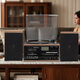Heritage family tape player CD tape vinyl multi-function split external speaker vinyl record player retro gramophone small Bluetooth speaker vinyl CD tape multi-function external speaker oak color
