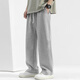 Cotton casual pants for men, Hong Kong style trendy versatile sports pants, loose lace-up wide-leg pants for couples, gray L