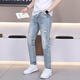 Le nouveau jean déchiré de Gezan, la marque de mode fine de la marque élastique, la couleur claire élastique des pantalons longs haut de gamme pour hommes, le bleu clair 9887 36 (2 pieds 8)
