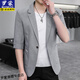 ROMON Summer Thin Small Suit Jacket Men's Trendy Brand Clipart Slim and Stylish Top New Hair Stylist Mid-Sleeve Suit 7219 Mika Color Thin 2XL One Size 2XL (Suggested 135-150Jin [Jin equals 0.5 kg])