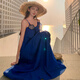 
Women's 2025 new French-style Sanya Seaside Holiday Long Dress with European M summer blue suspender dress 9712 Blue S