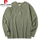 Pierre Cardin American retro distressed Henley shirt men's spring and autumn large size 300 Jin Jin equals 0.5 kg Heavy cotton American casual long-sleeved bottoming T-shirt Army green 2XL recommended 145-190 Jin Jin equals 0.5 kg