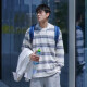 Sweshirt de rayas de primavera y otoño de la marca retro estadounidense para hombres de primavera y otoño suelto versátil redonda high street top de manga larga para hombres xda-679 rayas azules l