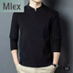 MLEX Wansu men's autumn and winter new style light luxury double-sided German velvet bottoming shirt men's Henry collar long-sleeved. T-shirt stand-up collar sweatshirt black