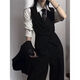 XingSuyao (Xingsuyao) Suit Vest Men and Women Style Neutral Handsome Senior British Gun Colliline Businet Slim Vest Clip Casual Horse Clip noir Vente Black Kirt + Tie noire + Pantalon noir XL Suggestions [125-140]