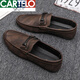 CARTELO bean shoes for men 2025 spring new genuine leather trendy shoes for men breathable one-foot-sole casual leather shoes D826 black 39