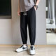 On the Pu Pants Men's Summer Thin Fashion Leisure Pants Cotton Line Summer Men's Trendy Brand Line Cropped Pants Men's Black [Line Pants] M
