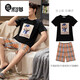 Mikeshan 100% cotton pajamas for men spring and summer short-sleeved shorts Korean cartoon students young and middle-aged home clothes can be worn outside 1389# S small size code height 143-150b