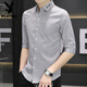 Playboy (PLAYBOY) 7-quarter sleeve shirt for men summer casual and versatile mid-sleeved vertical striped shirt trendy handsome short-sleeved slim-fitting inch shirt 682 gray XL 120-133Jin [Jin equals 0.5 kg]