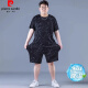 皮尔卡丹（pierre cardin）冰丝运动套装男夏季大码薄款男士速干五分裤胖子加肥加大宽松短袖 PZ829黑色 高质量冰丝套装 XL 建议130-140斤