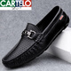 CARTELO men's shoes hollow bean shoes men's 2025 summer new style breathable soft leather soft sole casual leather shoes 9905 black 39