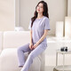 
LangSha pajamas for women for summer thin 2025 new pure cotton short-sleeved trousers home clothing set summer cotton can be worn outside 7374 bean green L 100-120Jin [Jin equals 0.5 kg]
