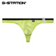 G-STATION satin feel, silky and comfortable Super Shine sexy men's thong with bulging bag singlet too small blue L