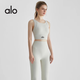ALO YOGA fitness clothing set for women, shock-proof all-in-one vest, high-looking Pilates training sports yoga clothing, rhino gray vest + rhinoceros gray trousers M