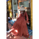 Delia's large size French retro deep V strapping dress waist lace long skirt long sleeves slim red tea skirt 3527 Loulan girls long skirt L big