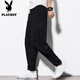 Playboy (PLAYBOY) Chinese style linen men's pants summer loose Chinese casual pants large size men's Tang suit cotton linen harem lantern gray 5XL