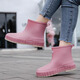 Fashionable Japanese rain boots for women wearing short tube rain boots for outdoor work waterproof and non-slip shoes rubber shoes flat sole pull-toe shoes apricot color 36